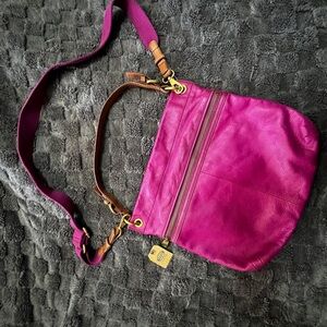Fossil Magenta Leather Crossbody Bag